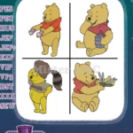 Winnie The Pooh Bear - Scarf Davy Crockett Hat Flowers Honey Pot - Classic Pooh Poses Collection - Filled Embroidery Design - Instant Download