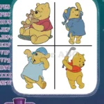 Winnie The Pooh Bear - With Tigger Eeyore Sleeping Clothes Baseball - Friends And Fun Hundred Acre Wood - Filled Embroidery Design - Instant Download