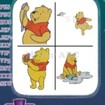 Winnie The Pooh Bear - Towel Paper Airplane Baseball Glove Puddle Fun - Playful Pooh Bear Antics - Filled Embroidery Design - Instant Download