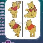 Disney Winnie Pooh Bear Various Sitting And Standing Poses Classic Red Shirt Bundle - Filled Embroidery Design - Instant Download