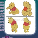 Disney Winnie Pooh Bear Sitting Poses Looking Up Down Cute Honey Loving Bear Set - Filled Embroidery Design - Instant Download