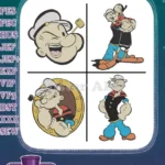Popeye The Sailor Man Spinach Strong Close Up Portrait In Barrel Classic Coon Designs - Filled Embroidery Design - Instant Download