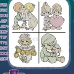 Precious Moments Figurines Children Kissing He Flowers Teddy Bear Sweet - Filled Embroidery Design - Instant Download