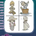 Precious Moments Children Holding Flowers Straw Hat Bridal Gown Sweet Figurines Designs - Filled Embroidery Design - Instant Download