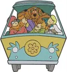 Scooby Doo Mystery Inc Gang With The Mystery Machine Van And Group Action Poses - Filled Embroidery Design - 6411