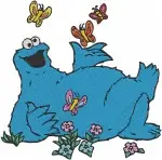 Sesame Street Muppets Big Bird Yellow Feathers Cookie Monster And Elmo Waving - Filled Embroidery Design - 6418