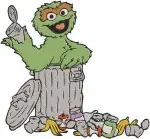 Sesame Street Muppets Oscar The Grouch In Trashcan Telly Monster Zoe On Bicycle - Filled Embroidery Design - 6429