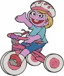 Sesame Street Muppets Oscar The Grouch In Trashcan Telly Monster Zoe On Bicycle - Filled Embroidery Design - 6430