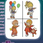 Rainbow Brite Color Kids Twink Sprite Balloons Trumpet Red Action Poses Designs - Filled Embroidery Design - Instant Download