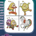 Rainbow Brite Sprites Playing Music Scooter Starlite Horse Color Power Bundle - Filled Embroidery Design - Instant Download