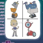 Rusty Rivets Inventor Rusty With Botasaur Robot Dinosaur And Bytes Robot Dog - Filled Embroidery Design - Instant Download