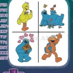 Sesame Street Muppets Big Bird Yellow Feathers Cookie Monster And Elmo Waving - Filled Embroidery Design - Instant Download