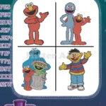 Sesame Street Muppets Elmo Waving Grover Hugging Elmo Cookie Monster In Trashcan - Filled Embroidery Design - Instant Download