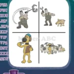 Shaun The Sheep Characters The Farmer Bitzer The Dog And The Flock Of Sheep Farm - Filled Embroidery Design - Instant Download