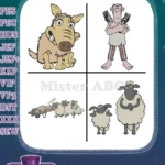 Shaun The Sheep Bitzer The Farmer Sleeping Sheep And Shaun With Sheep Farm Life - Filled Embroidery Design - Instant Download