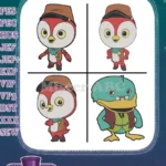 Pip Ahoy Characters Pip Penguin In Cowboy Hat Alba Albatross And Hopper Crab - Filled Embroidery Design - Instant Download