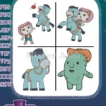 Corn And Peg Unicorn Pegasus Corn Peg And Ferris The Cactus Friend Poses - Filled Embroidery Design - Instant Download