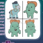 Corn And Peg Characters Corn The Blue Unicorn Pegasus And Ferris Cactus Pal - Filled Embroidery Design - Instant Download