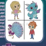 Shimmer And Shine Genie Shimmer Tala Peacock Monkey And Nazboo Dragon Characters - Filled Embroidery Design - Instant Download