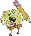 Spongebob Squarepants - Jellyfishing With Pencil And Broken In Half - Silly Fry Cook Adventures - Filled Embroidery Design - 6495