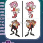 Sonic The Hedgehog Characters Amy Rose With Piko Hammer And Dr Eggman Villain - Filled Embroidery Design - Instant Download