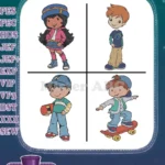 Strawberry Shortcake Friends - Huckleberry Pie And Blueberry Muffin Boy Skateboarder - Berry Sweet Kids - Filled Embroidery Design - Instant Download