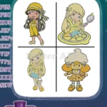 Strawberry Shortcake And Friends - Lemon Meringue And Angel Cake With Mirror - Sweet Scented Berry Besties - Filled Embroidery Design - Instant Download