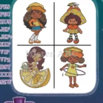 Strawberry Shortcake And Friends - Orange Blossom With Hula Hoop And Lime Chiffon Ballerina - Berry Fun Activities - Filled Embroidery Design - Instant Download