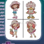 Strawberry Shortcake Sweet Poses Collection - Holding Strawberry And Happy Berry Girl - Classic Coon - Filled Embroidery Design - Instant Download