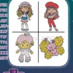Strawberry Shortcake Friends - Crepes Suzette - Pink Haired Girl With Cloud - Purple Haired Skater - Sweet Style - Filled Embroidery Design - Instant Download