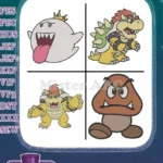 Super Mario Universe - King Boo - Bowser King Of The Koopas And Goomba - Classic Video Game Villains - Filled Embroidery Design - Instant Download