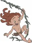 Disney Tarzan Young Tarzan Vine Swinging With Spear And Jungle Boy Poses - Filled Embroidery Design - 6734