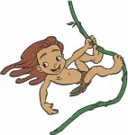 Disney Tarzan Young Tarzan Vine Swinging With Spear And Jungle Boy Poses - Filled Embroidery Design - 6735