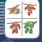 Super Wings Airplanes Jett Red Jerome Orange Dizzy Pink Mira Green Flying - Filled Embroidery Design - Instant Download