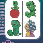 Disney Tangled Pascal Chameleon On Apple Rapunzel With Books Princess Bundle - Filled Embroidery Design - Instant Download