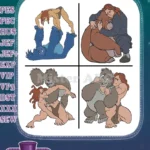 Disney Tarzan And Kala Gorilla Mother Son Hugging Embracing Jungle Family - Filled Embroidery Design - Instant Download