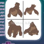 Disney Tarzan Kala Gorilla Mother Figure Various Sitting Poses Gentle Ape Set - Filled Embroidery Design - Instant Download