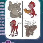 Disney Tarzan Kerchak Gorilla Leader Baby Baboon Monkey Jungle Creatures Designs - Filled Embroidery Design - Instant Download