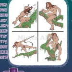 Disney Tarzan King Of The Jungle Swinging On Vines Action Poses Wild Man - Filled Embroidery Design - Instant Download
