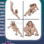 Disney Tarzan Wild Jungle Man Dynamic Sliding Jumping And Athletic Movements - Filled Embroidery Design - Instant Download