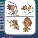 Disney Tarzan Young Tarzan Vine Swinging With Spear And Jungle Boy Poses - Filled Embroidery Design - Instant Download