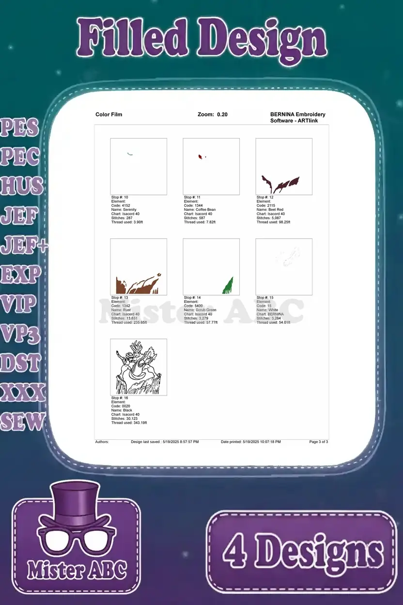Second page of the color film for the Tarzan carrying Jane embroidery design, showing final thread application.