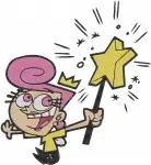 Fairly Oddparents Wanda Fairy Godmother Queen Crown Magic Wand Sparkles - Filled Embroidery Design - 6882