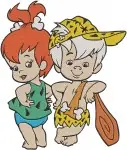 Flintstones Pebbles Bamm Bamm With Dino Playing Wagon Childhood Friends Set - Filled Embroidery Design - 6901