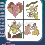 Disney Tarzan And Jane Porter Romantic Jungle Scenes Jane In Yellow Dress Love - Filled Embroidery Design - Instant Download