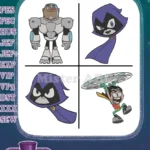 Teen Titans Go Cyborg Raven Dark Magic And Beast Boy As Bird Copter Superheroes - Filled Embroidery Design - Instant Download