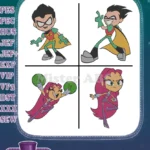 Teen Titans Go Robin Boy Wonder And Starfire Alien Princess Superhero Team - Filled Embroidery Design - Instant Download