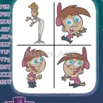 Fairly Oddparents Timmy Turner With Cosmo Wanda Fairy Godparents Close Ups Set - Filled Embroidery Design - Instant Download