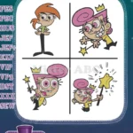 Fairly Oddparents Wanda Fairy Godmother Queen Crown Magic Wand Sparkles - Filled Embroidery Design - Instant Download