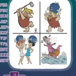 Flintstones Fred Wilma Pebbles Barney Betty Bamm Bamm Caveman Families - Filled Embroidery Design - Instant Download